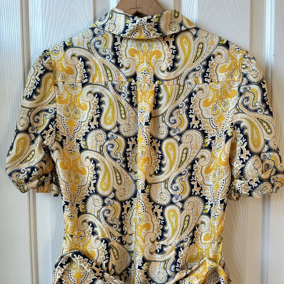 DM Donna Morgan Paisley Print Puff Sleeve Front Button Midi Dress 100% Silk sz 6 - Picture 11 of 11